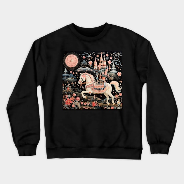 Surrealistic Folk Art Dark Floral Motif Horse Design Crewneck Sweatshirt by The Little Store Of Magic